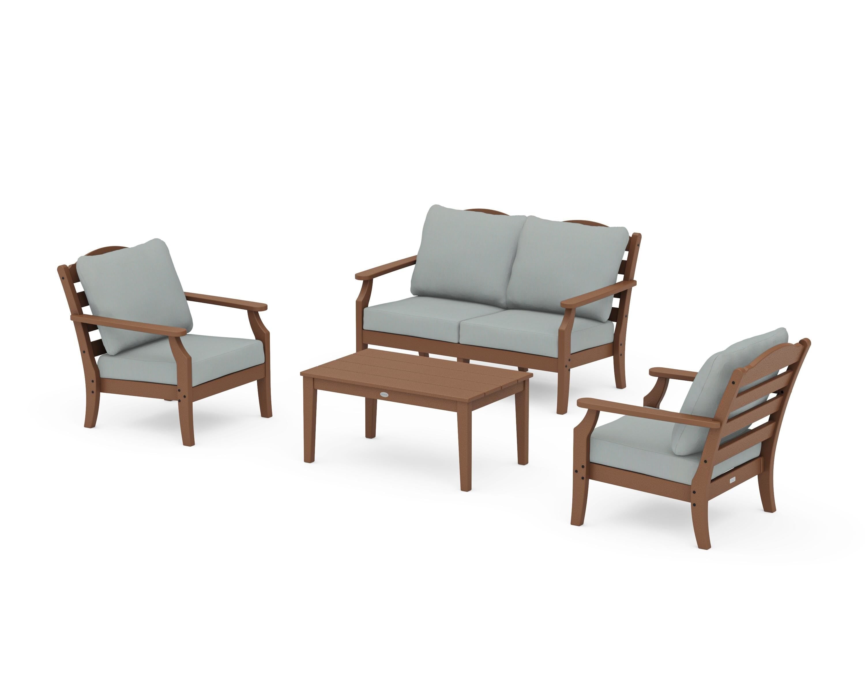 Draper James™ by  POLYWOOD® Savannah 4-Piece Deep Seating Set with Loveseat in Teak / Spa