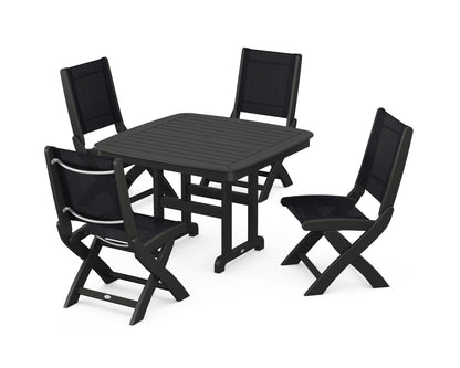 POLYWOOD® Coastal Folding Side Chair 5-Piece Dining Set in Black / Black Sling