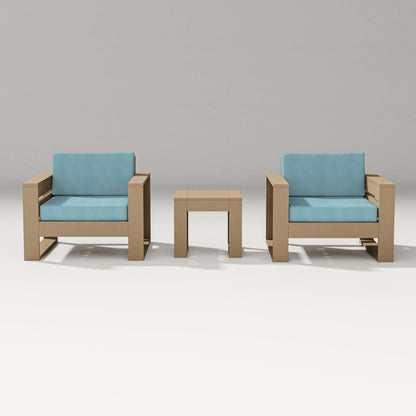 PW Designer Series Latitude 3-Piece Lounge Chair Set in Vintage Sahara / Lattice Sky Blue