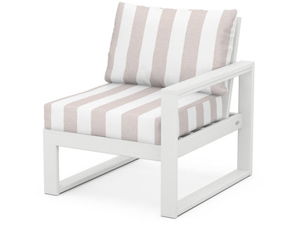 POLYWOOD® EDGE Modular Right Arm Chair in White / Cabana Stripe Dune Burlap