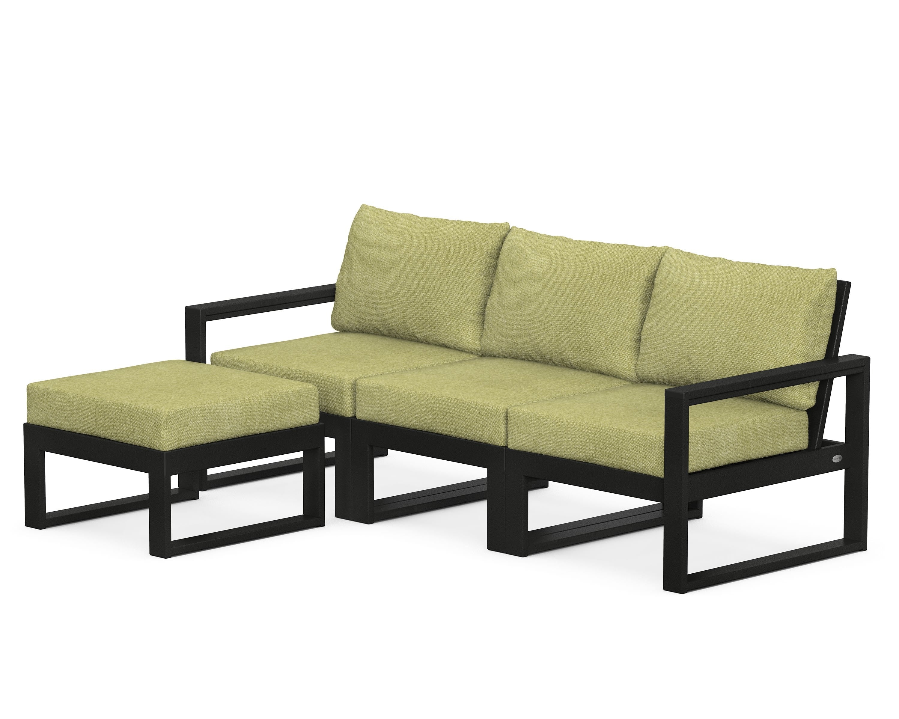 POLYWOOD® EDGE 4-Piece Modular Deep Seating Set with Ottoman in Black / Chartreuse Boucle