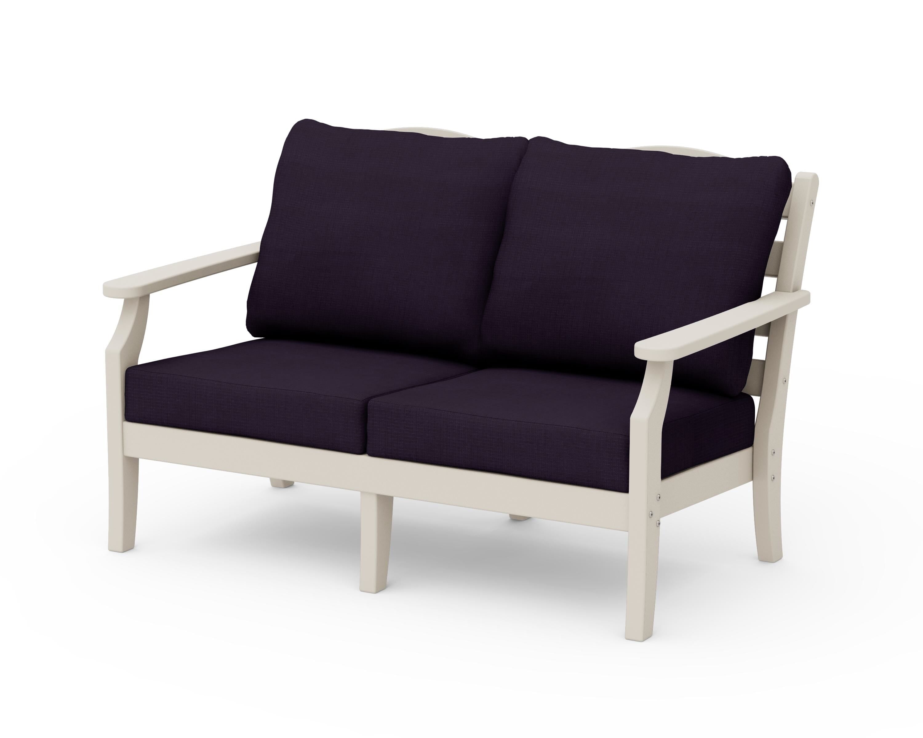 Draper James™ by  POLYWOOD® Savannah Deep Seating Loveseat in Sand / Navy Linen