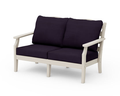 Draper James™ by  POLYWOOD® Savannah Deep Seating Loveseat in Sand / Navy Linen