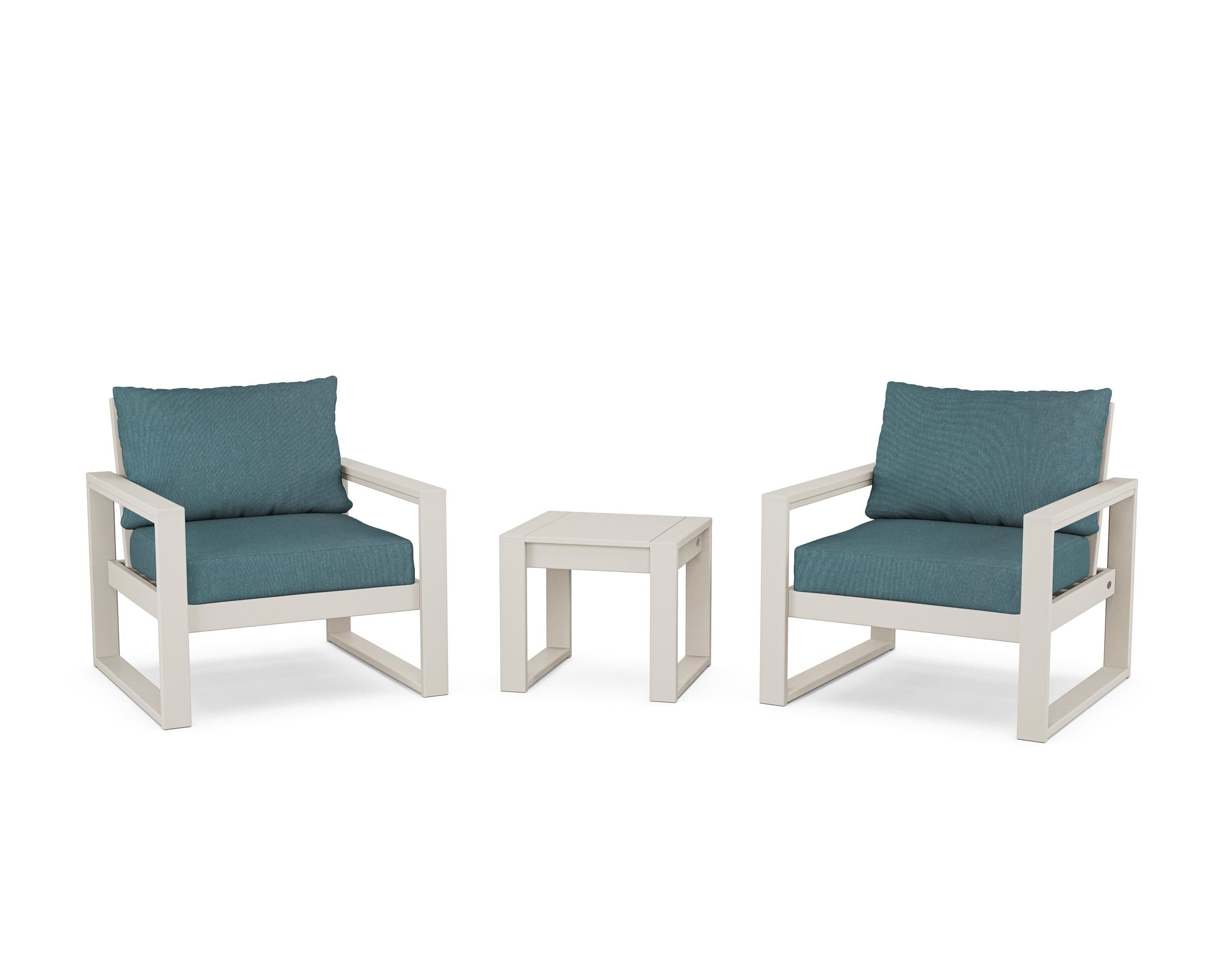 POLYWOOD® EDGE Sectional 3-Piece Deep Seating Set in Sand / Ocean Teal