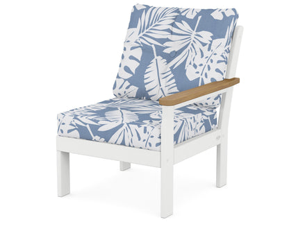 POLYWOOD® Vineyard Modular Right Arm Chair in White / Natural / Leaf Sky Blue