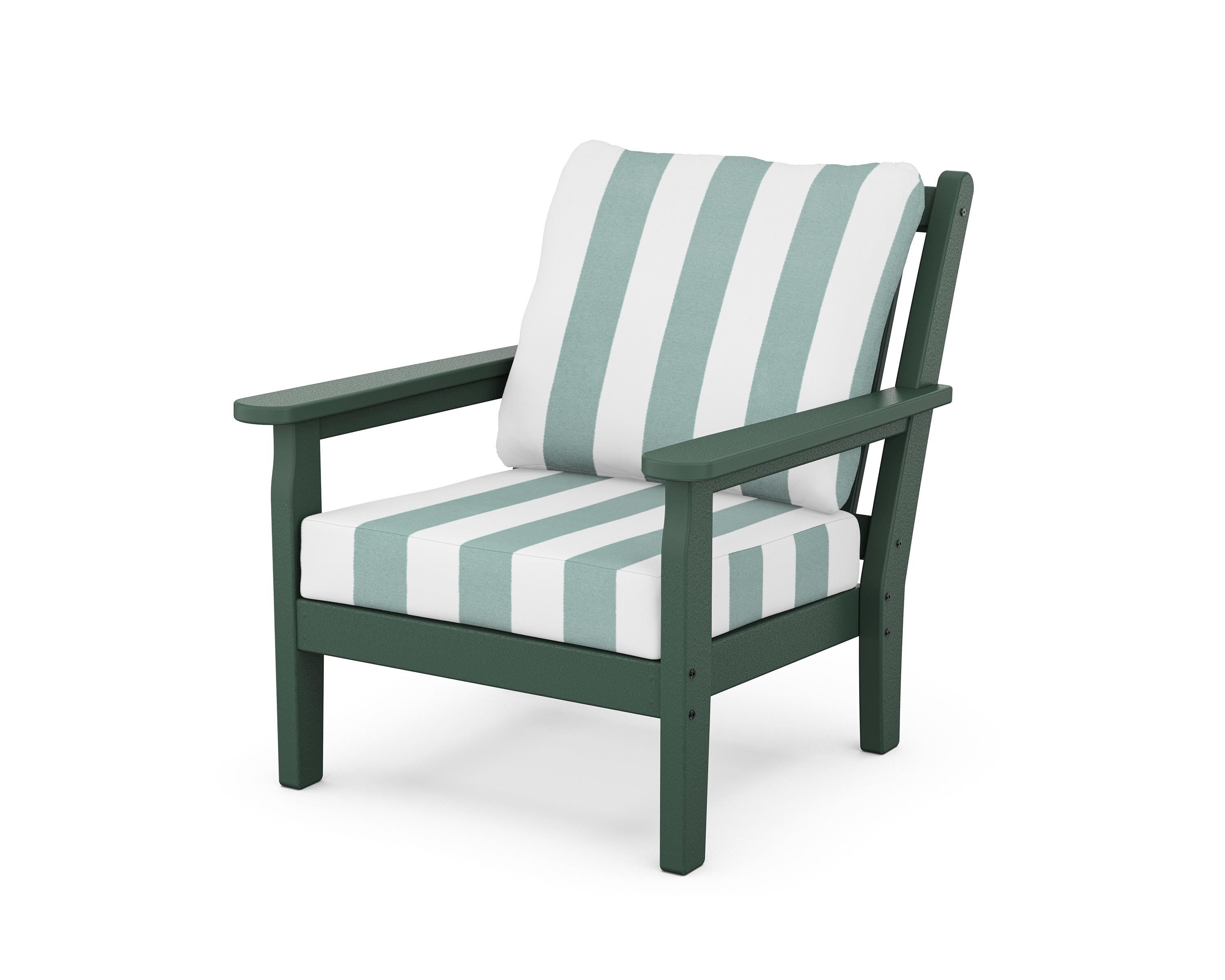 POLYWOOD® Chippendale Deep Seating Chair in Green / Cabana Stripe Glacier Spa