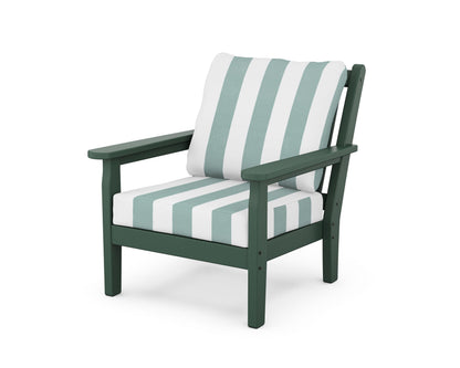 POLYWOOD® Chippendale Deep Seating Chair in Green / Cabana Stripe Glacier Spa