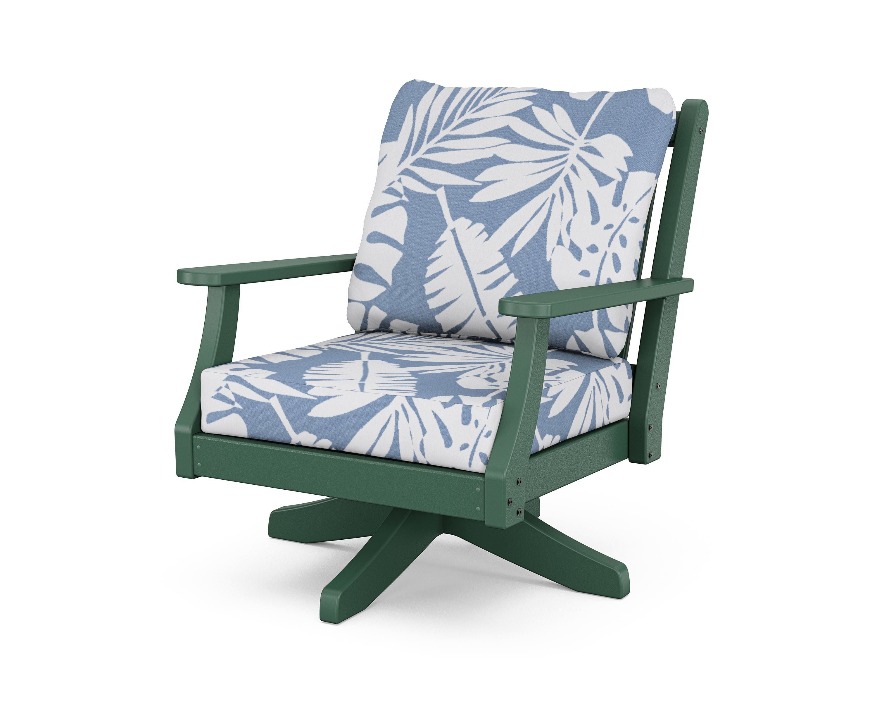 Country Living Wovendale Deep Seating Swivel Chair in Green / Leaf Sky Blue