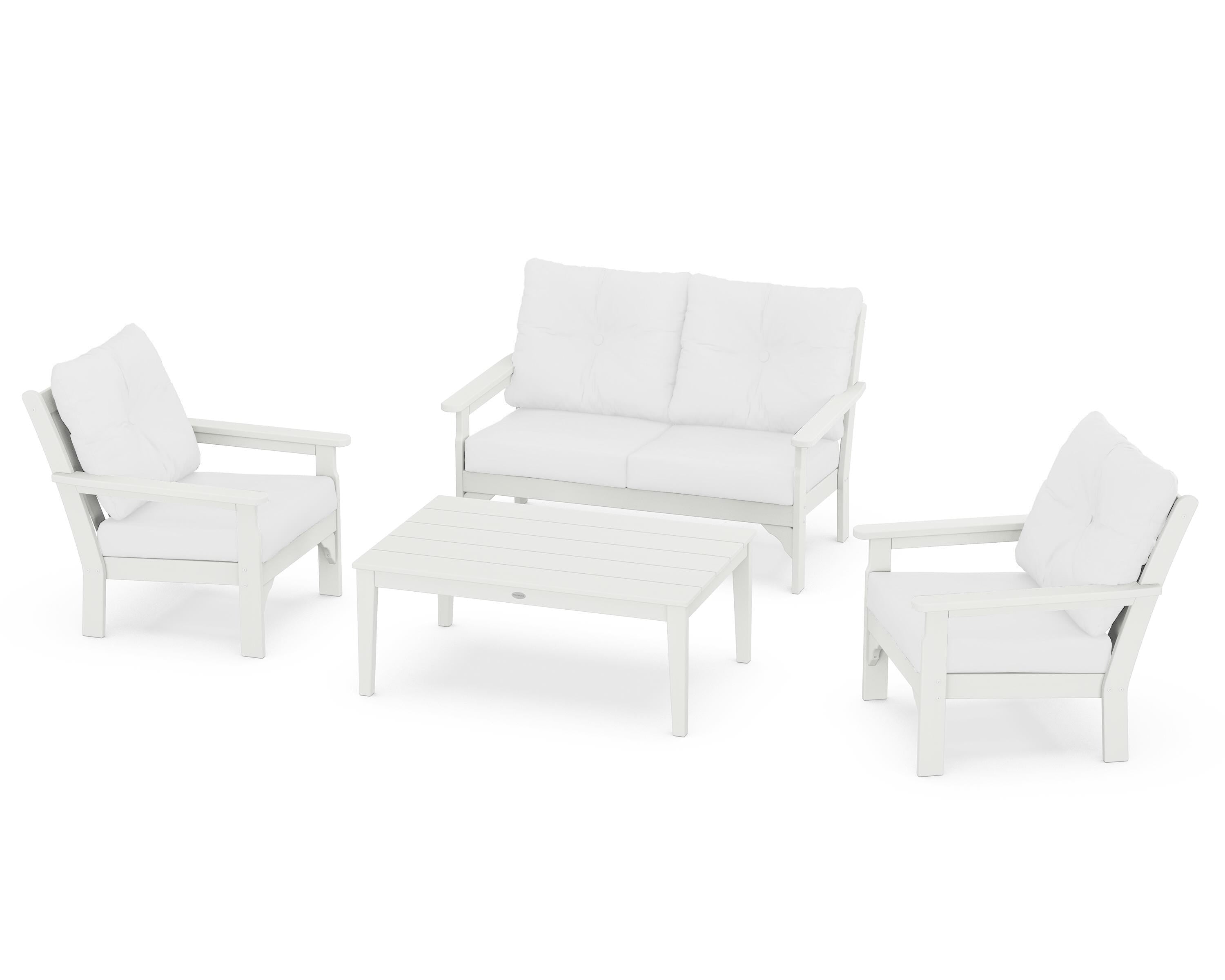 POLYWOOD® Vineyard 4-Piece Deep Seating Set in Vintage White / Natural