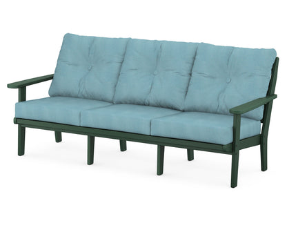 POLYWOOD® Lakeside Deep Seating Sofa in Green / Lattice Sky Blue