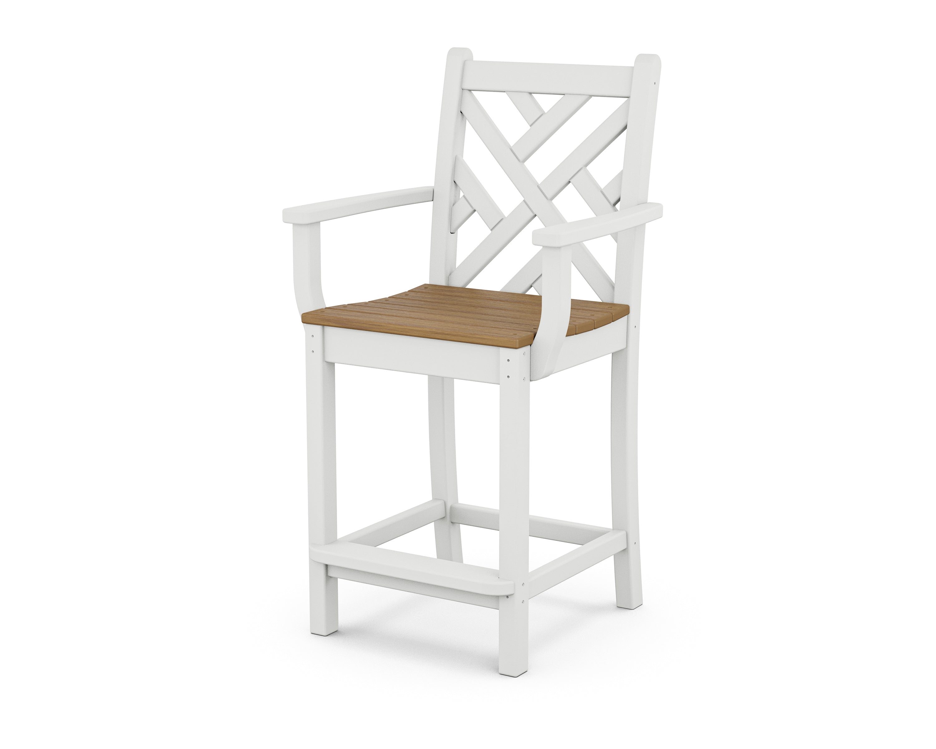 POLYWOOD® Chippendale Counter Arm Chair in White / Natural