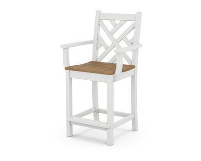 POLYWOOD® Chippendale Counter Arm Chair in White / Natural