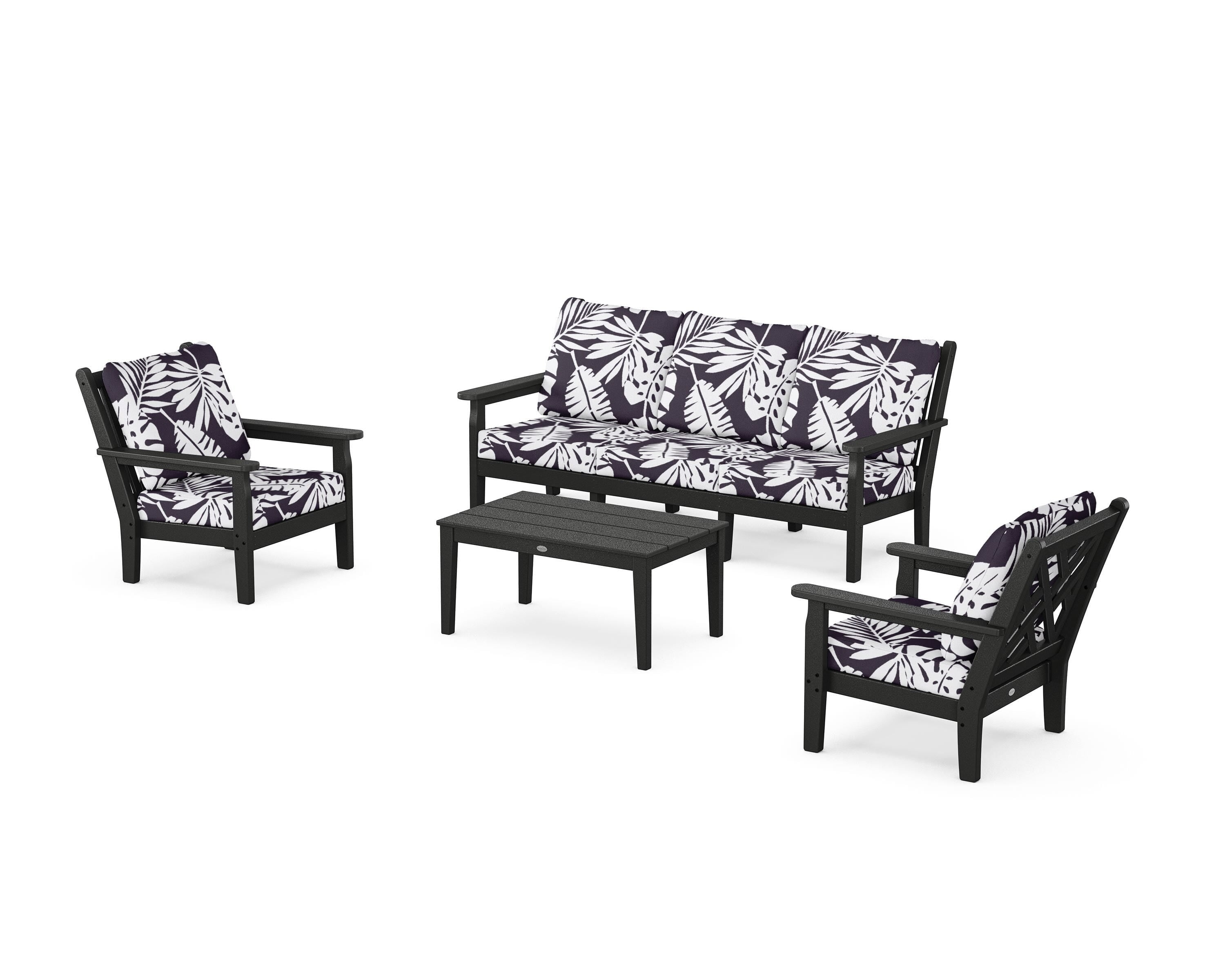 POLYWOOD® Chippendale 4-Piece Deep Seating Set with Sofa in Black / Leaf Navy