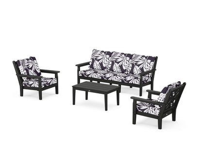 POLYWOOD® Chippendale 4-Piece Deep Seating Set with Sofa in Black / Leaf Navy