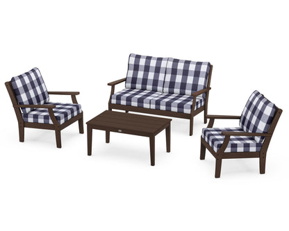 POLYWOOD® Braxton 4-Piece Deep Seating Chair Set in Mahogany / Buffalo Plaid Navy