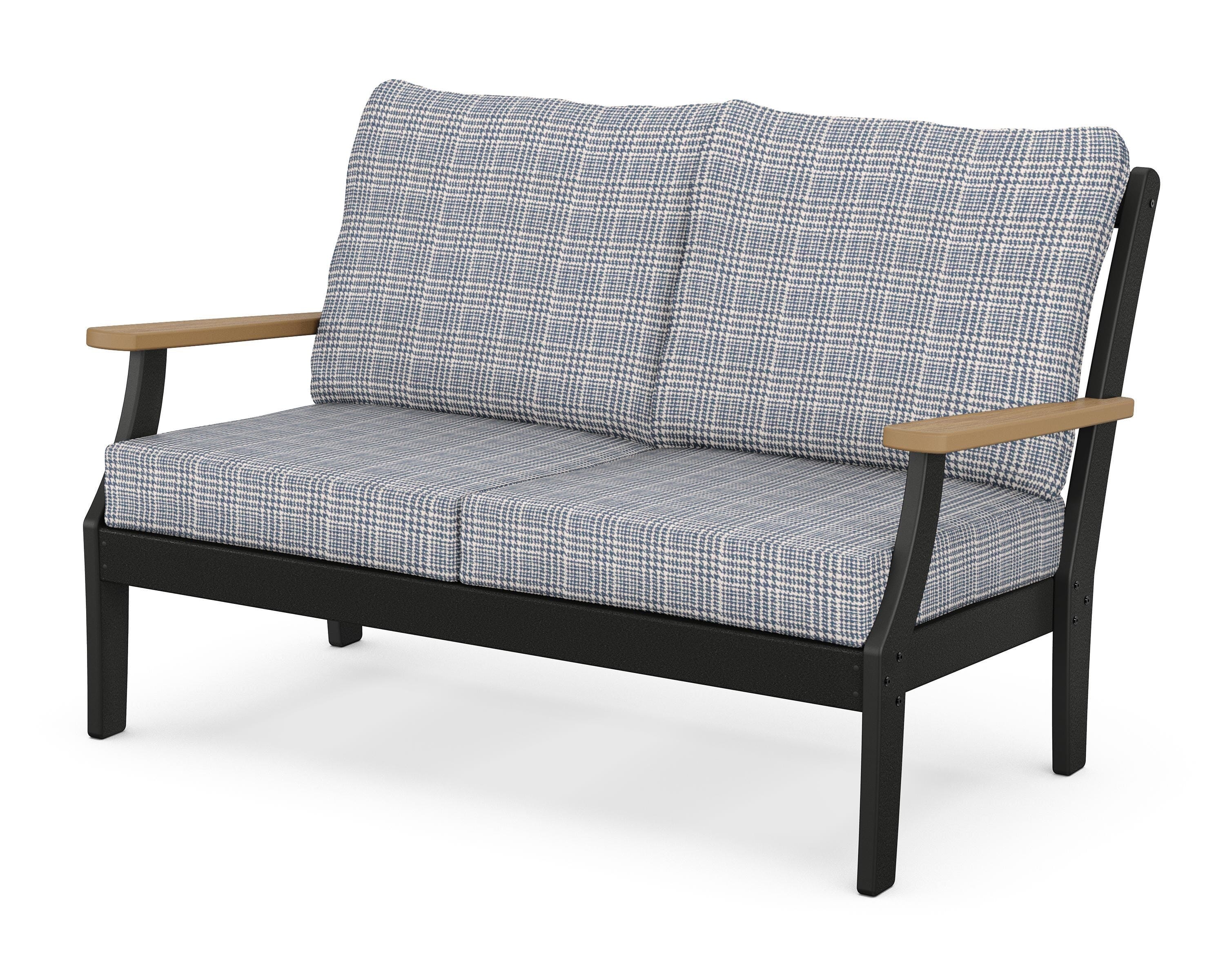 POLYWOOD® Braxton Deep Seating Loveseat in Black / Natural / Houndstooth Sky Blue