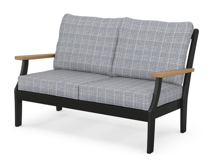 POLYWOOD® Braxton Deep Seating Loveseat in Black / Natural / Houndstooth Sky Blue