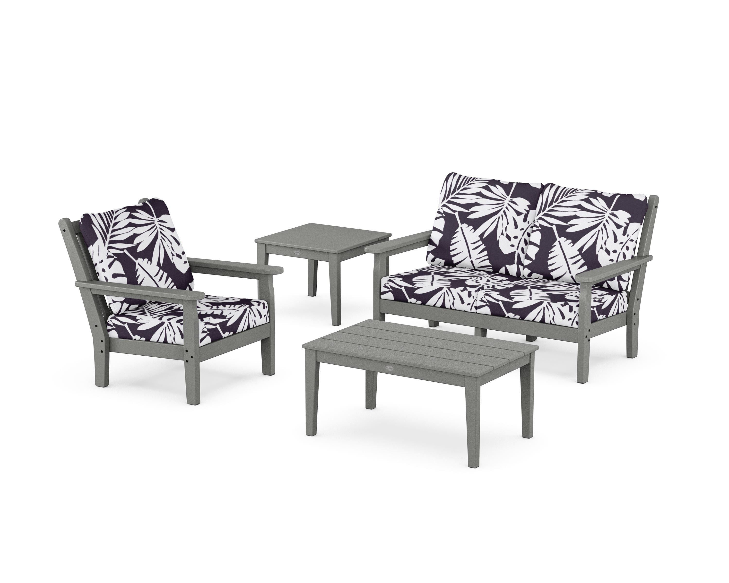 POLYWOOD® Chippendale 4-Piece Deep Seating Set in Slate Grey / Leaf Navy