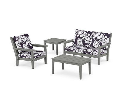 POLYWOOD® Chippendale 4-Piece Deep Seating Set in Slate Grey / Leaf Navy