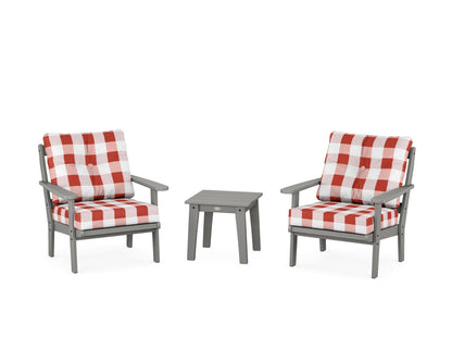 POLYWOOD® Mission 3-Piece Deep Seating Set in Slate Grey / Buffalo Plaid Crimson