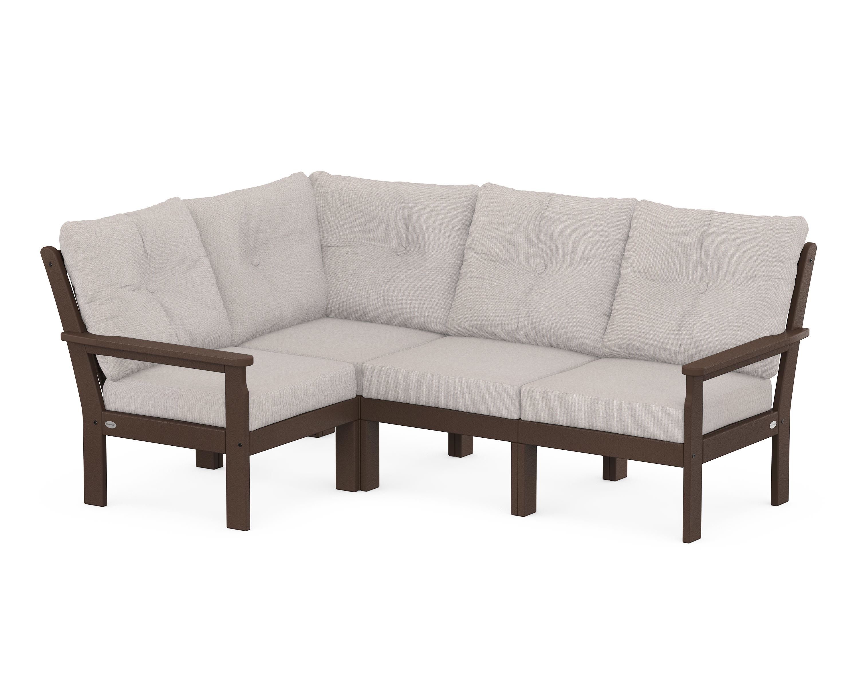 POLYWOOD® Vineyard 4-Piece Sectional in Mahogany / Dune Burlap