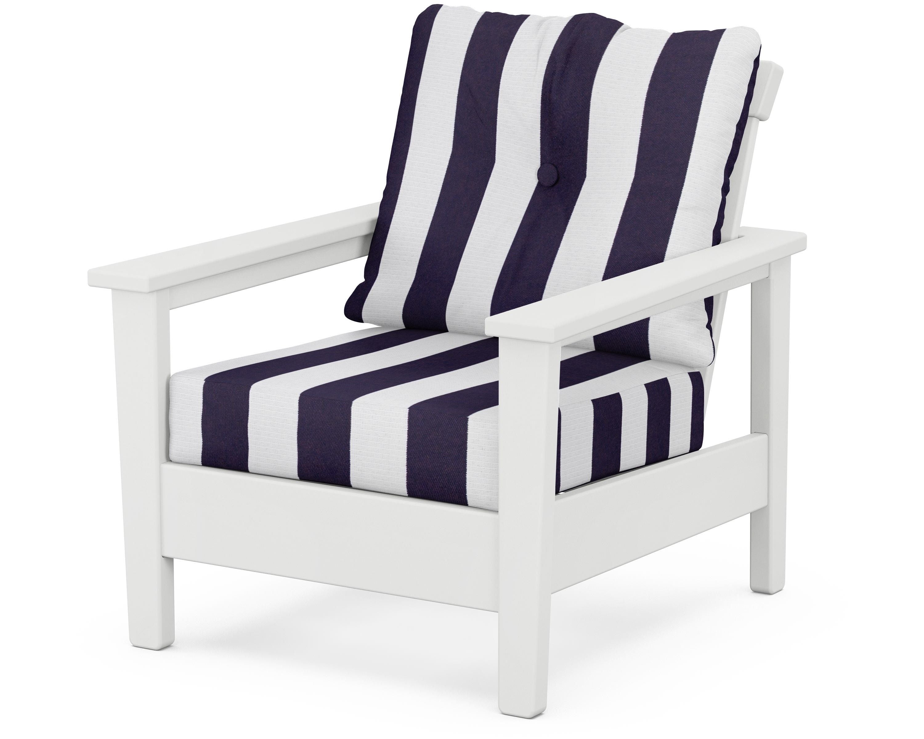 POLYWOOD® Prescott Deep Seating Chair in White / Cabana Stripe Navy