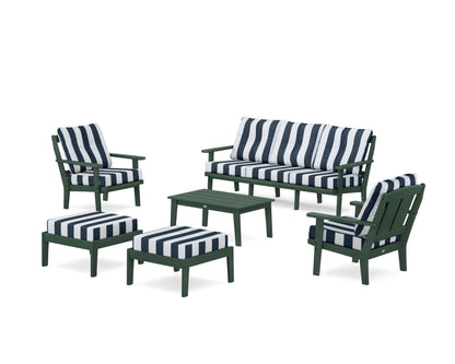POLYWOOD® Mission 6-Piece Lounge Sofa Set in Green / Cabana Stripe Marine Indigo