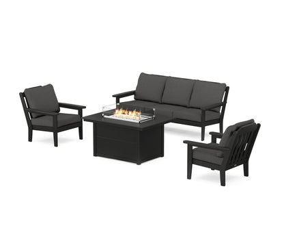 Country Living Cottage Deep Seating Fire Pit Table Set in Black / Spectrum Carbon