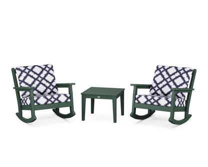 POLYWOOD® Chippendale 3-Piece Deep Seating Rocker Set in Green / Trellis Navy