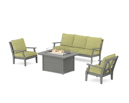 POLYWOOD® Braxton Deep Seating Fire Pit Table Set in Slate Grey / Chartreuse Boucle