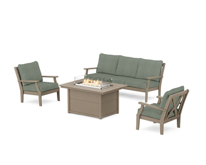 POLYWOOD® Braxton Deep Seating Fire Pit Table Set in Vintage Sahara / Cast Sage