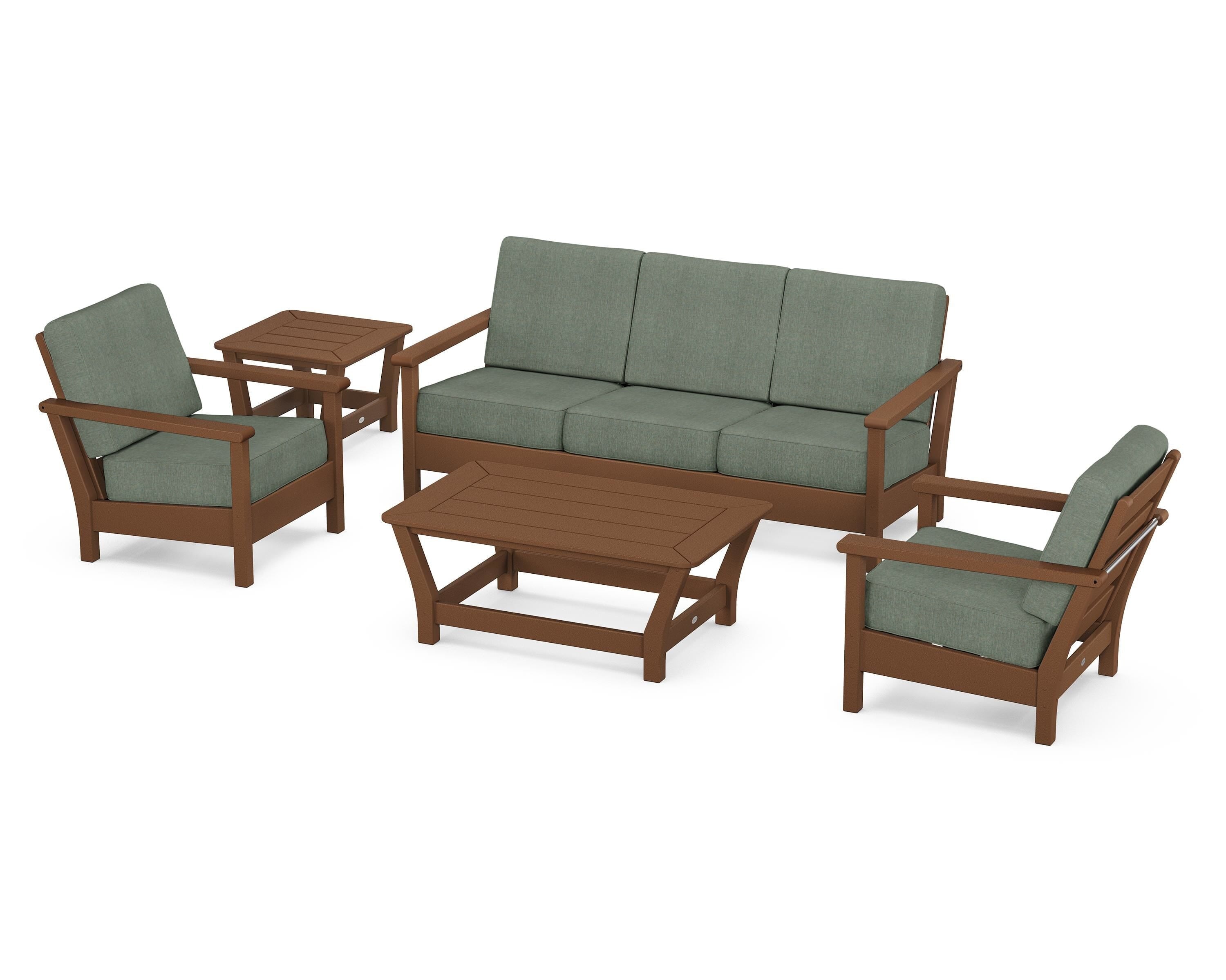 POLYWOOD® Harbour 5-Piece Deep Seating Set in Teak / Cast Sage