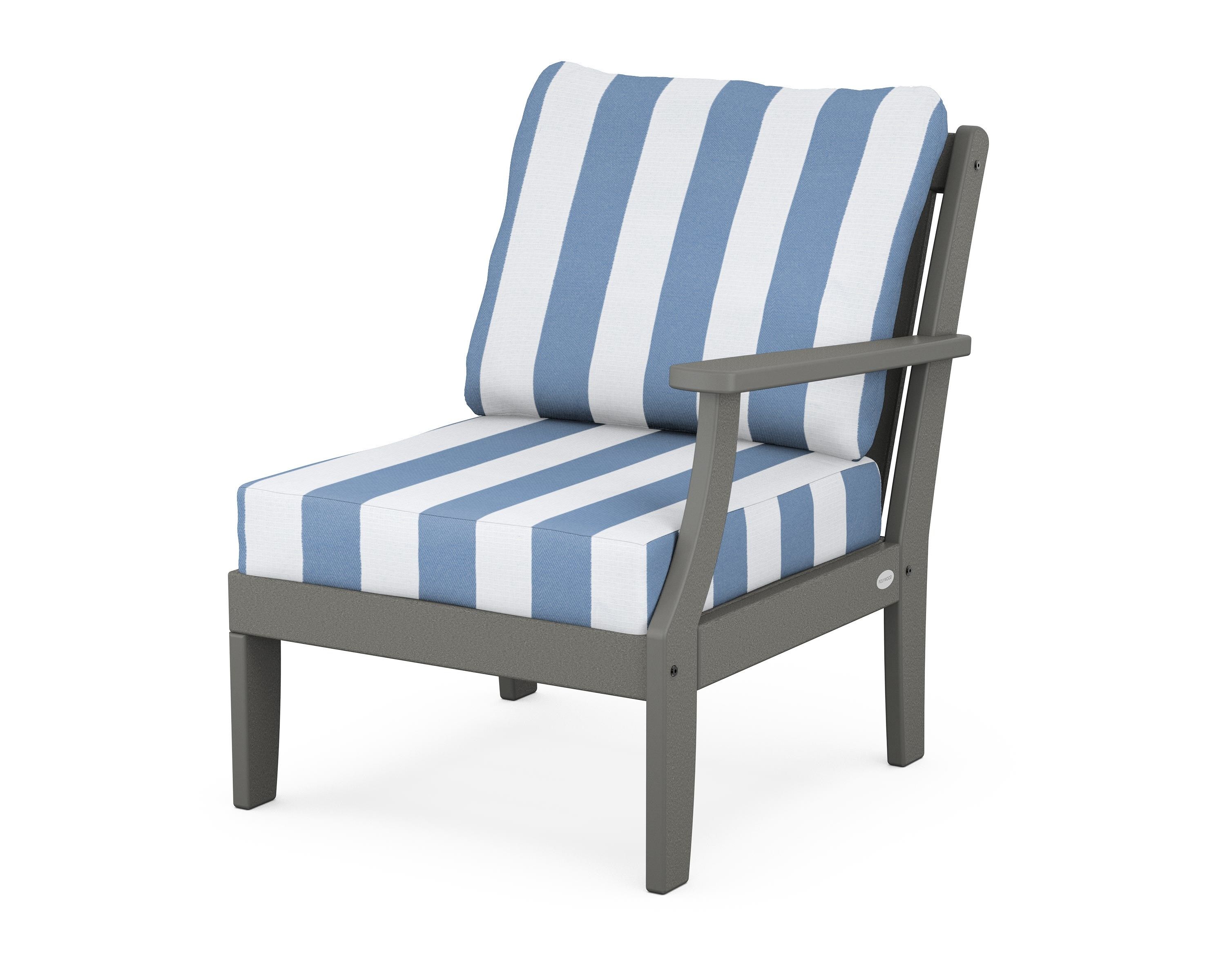 POLYWOOD® Braxton Modular Right Arm Chair in Slate Grey / Cabana Stripe Sky Blue