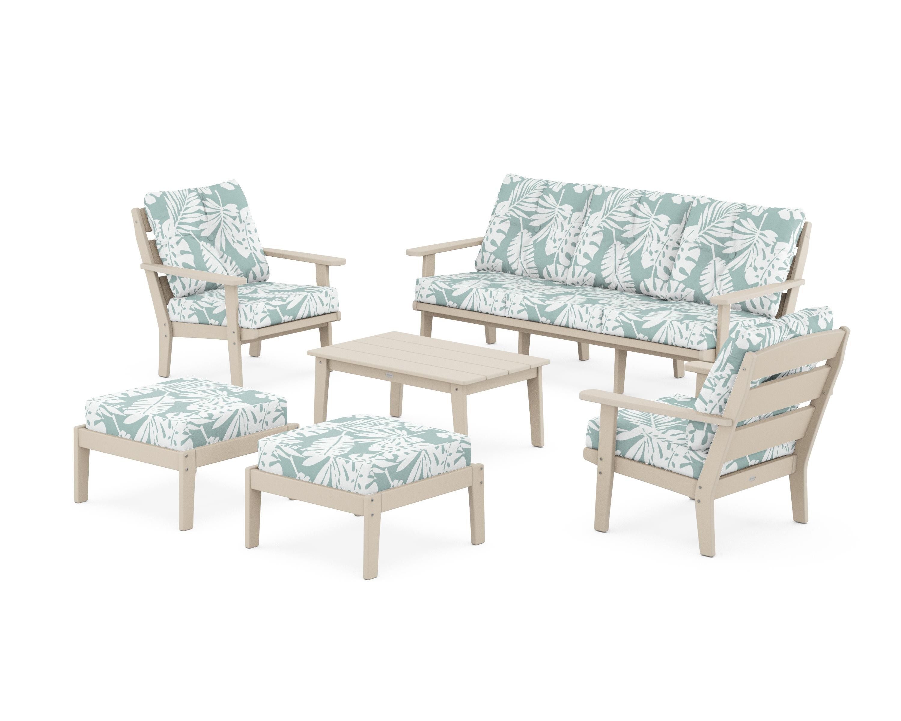 POLYWOOD® Lakeside 6-Piece Lounge Sofa Set in Sand / Leaf Glacier Spa