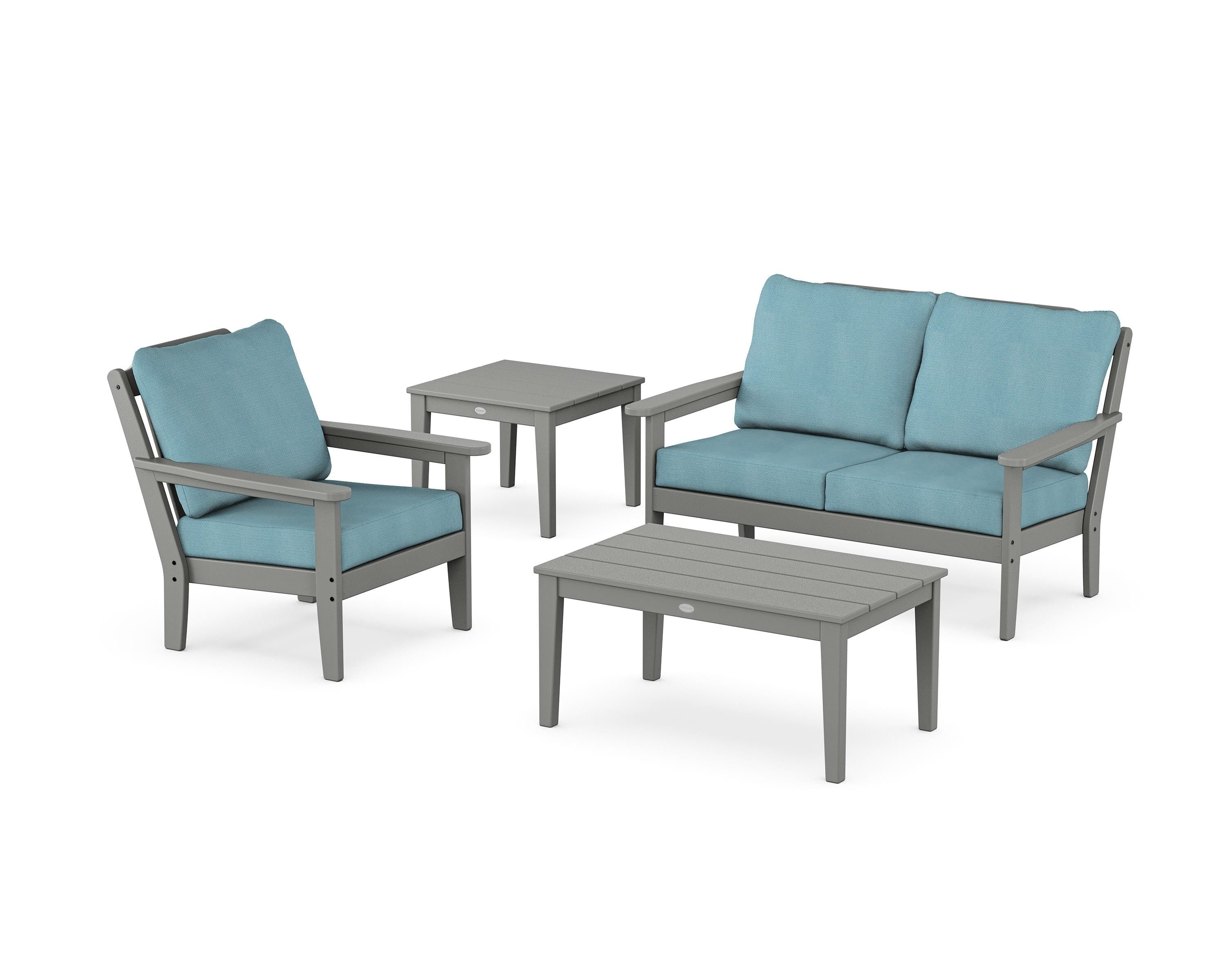 Country Living Wovendale 4-Piece Deep Seating Set in Slate Grey / Lattice Sky Blue
