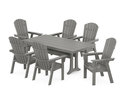POLYWOOD® Nautical Curveback Adirondack 7-Piece Farmhouse Dining Set with Trestle Legs in Slate Grey