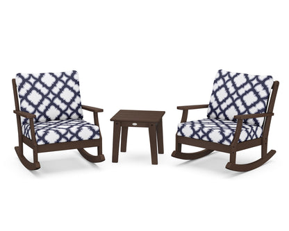 POLYWOOD® Braxton 3-Piece Deep Seating Rocker Set in Mahogany / Trellis Navy