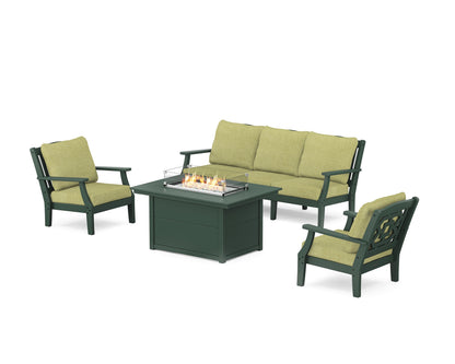 Martha Stewart by POLYWOOD® Chinoiserie Deep Seating Fire Pit Table Set in Green / Chartreuse Boucle