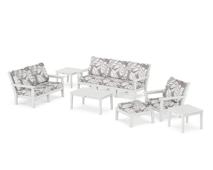 POLYWOOD® Chippendale 7-Piece Deep Seating Set in White / Leaf Grey Mist