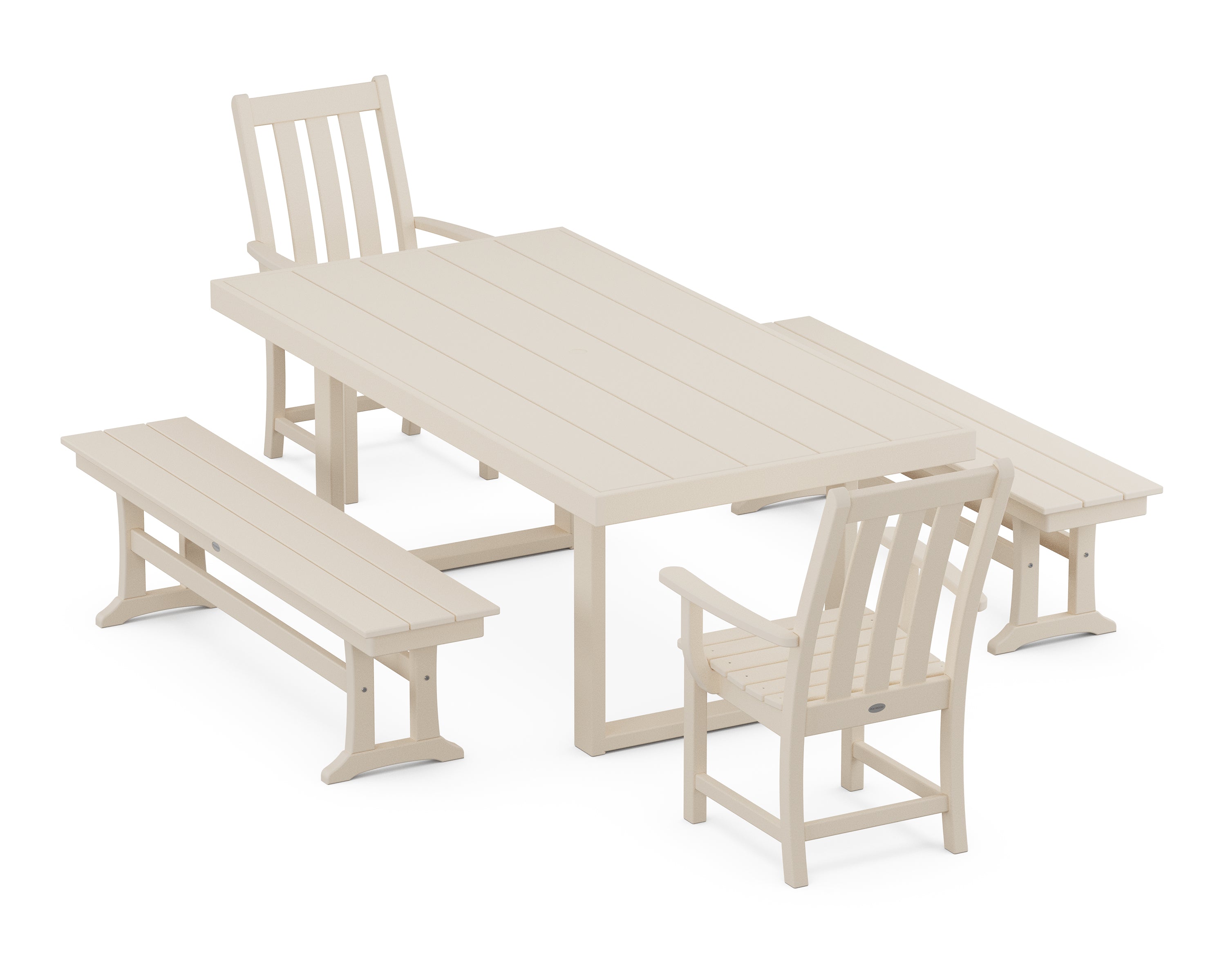 POLYWOOD® Vineyard 5-Piece Dining Set with Benches in Sand