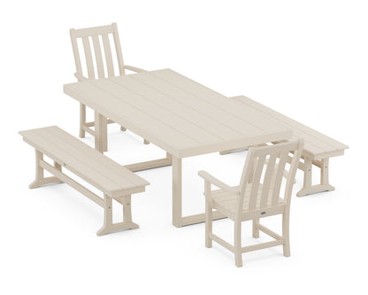 POLYWOOD® Vineyard 5-Piece Dining Set with Benches in Sand