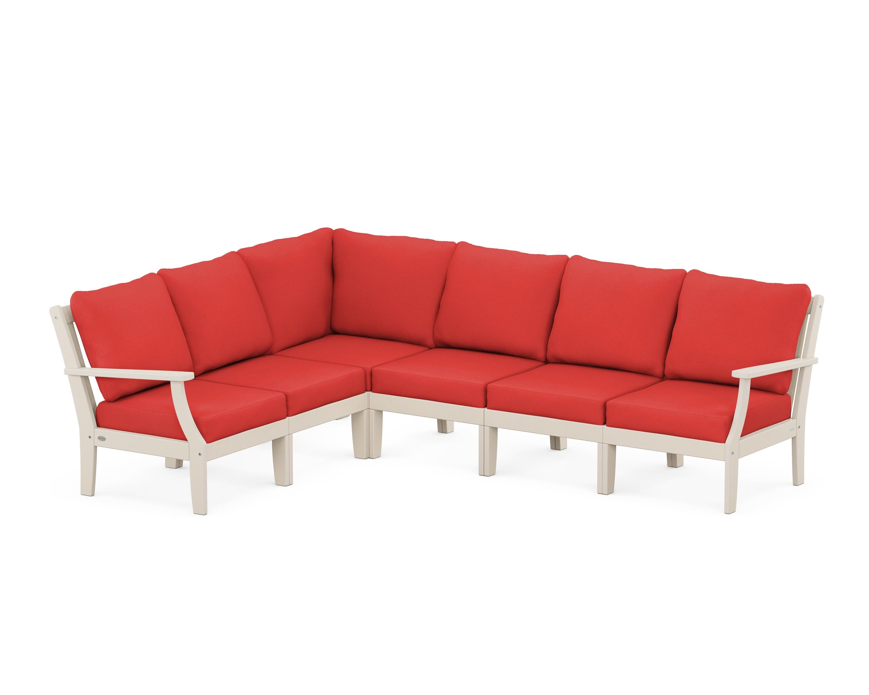 POLYWOOD® Braxton Modular 6-Piece Deep Seating Set in Sand / Crimson Linen