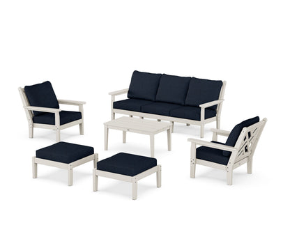 POLYWOOD® Chippendale 6-Piece Lounge Sofa Set in Sand / Marine Indigo