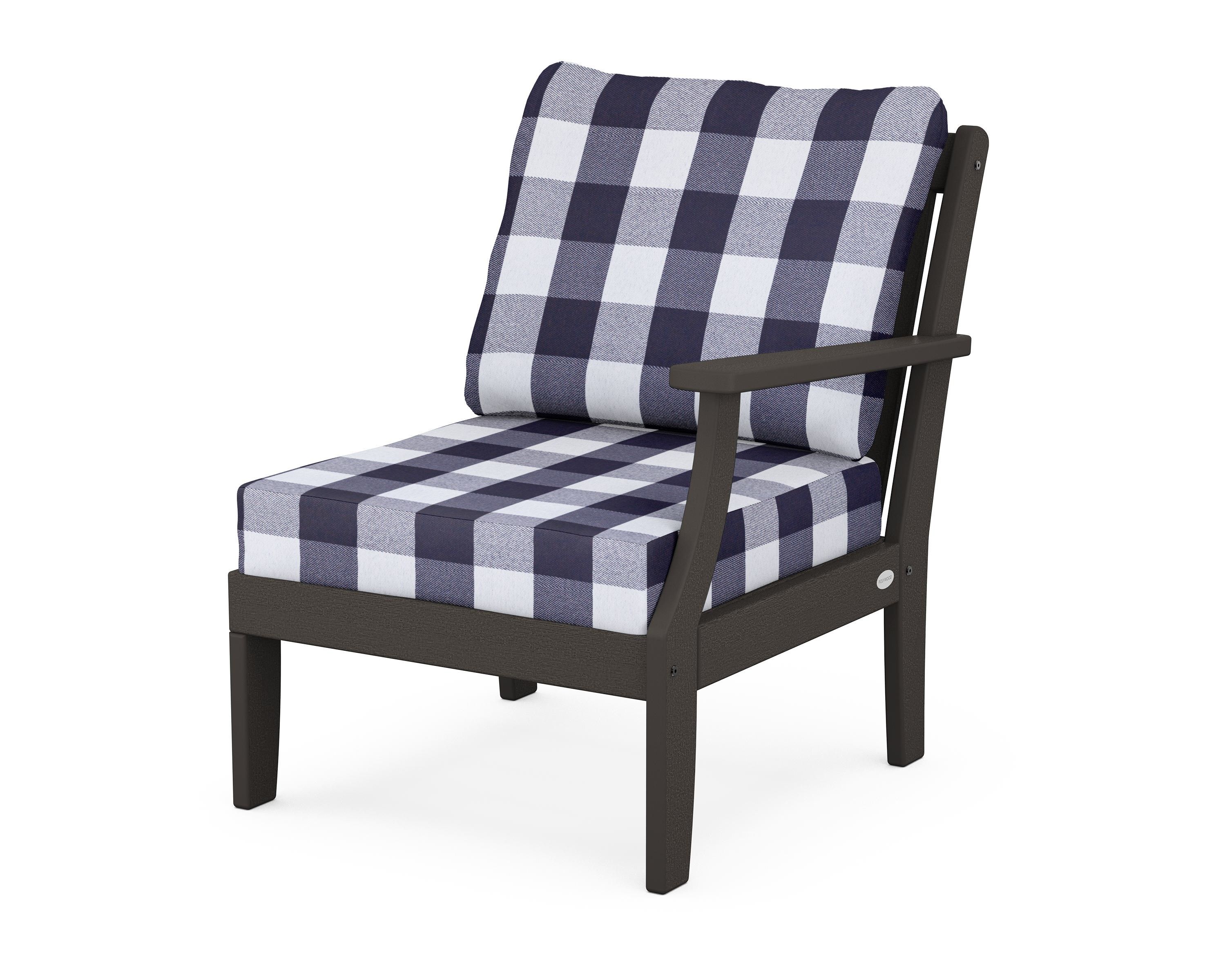 POLYWOOD® Braxton Modular Right Arm Chair in Vintage Coffee / Buffalo Plaid Navy