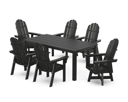 POLYWOOD® Vineyard Curveback Adirondack 7-Piece Parsons Swivel Dining Set in Black