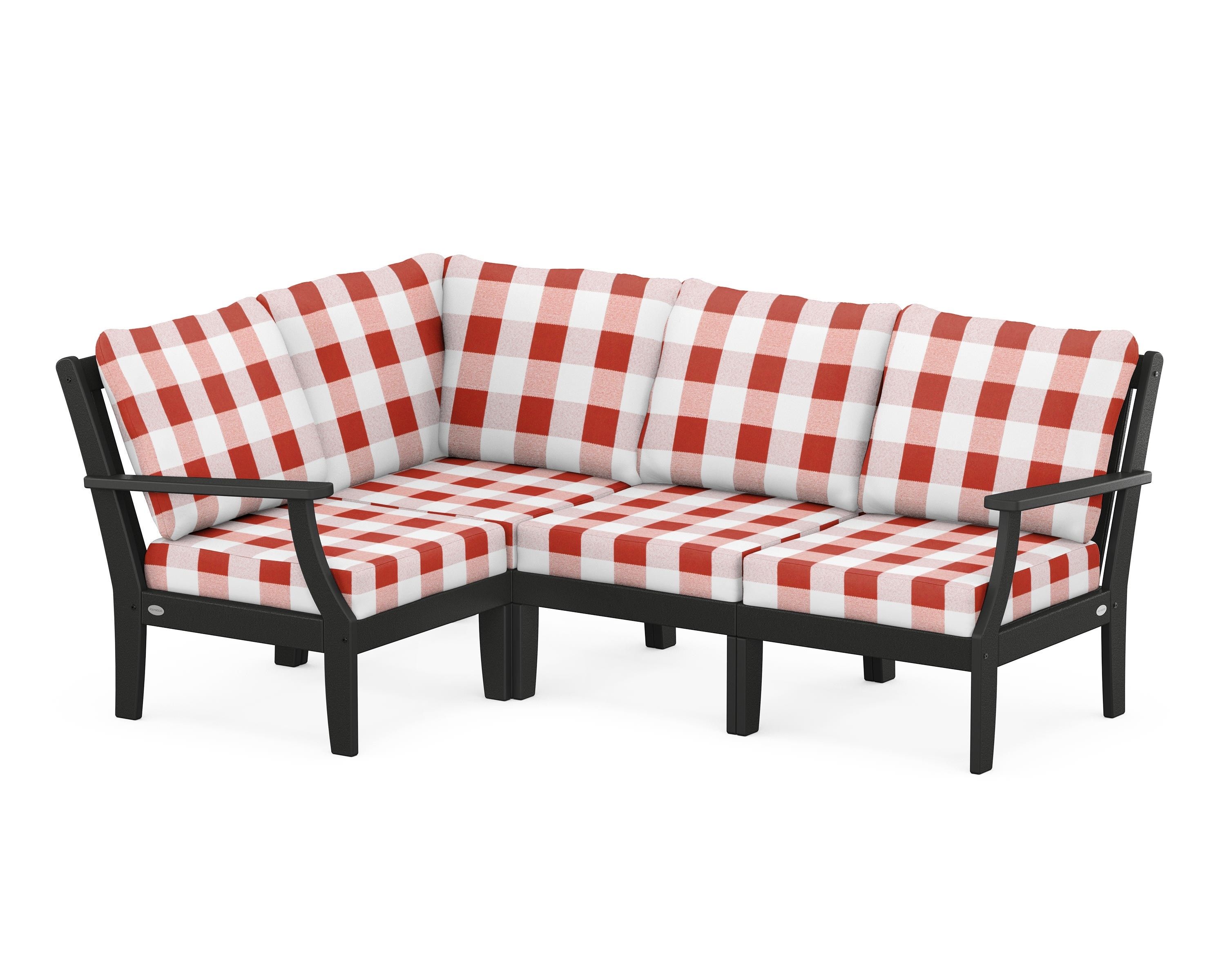 POLYWOOD® Braxton Modular 4-Piece Deep Seating Set in Black / Buffalo Plaid Crimson