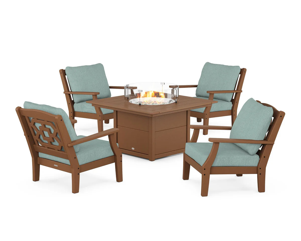 Chinoiserie 5-Piece Deep Seating Set with Fire Pit Table