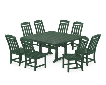 Country Living Cottage 9-Piece Square Farmhouse Side Chair Dining Set with Trestle Legs in Green