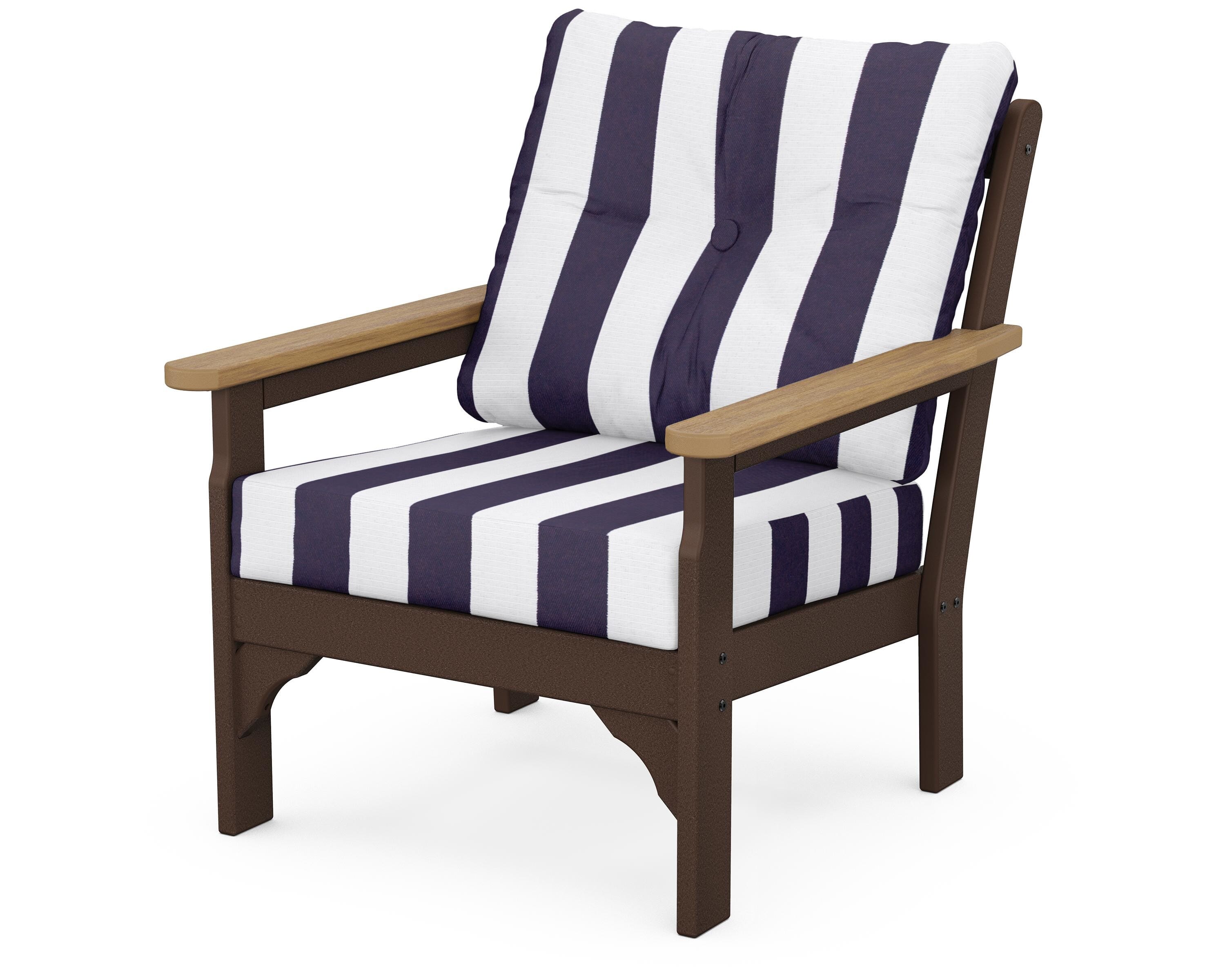 POLYWOOD® Vineyard Deep Seating Chair in Mahogany / Natural / Cabana Stripe Navy