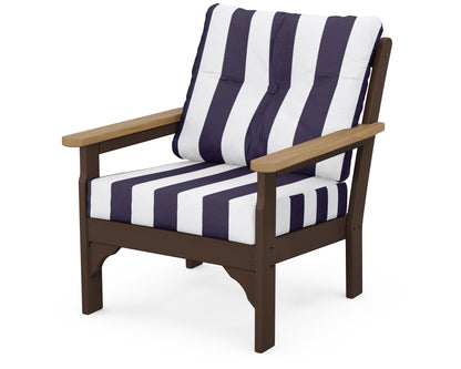 POLYWOOD® Vineyard Deep Seating Chair in Mahogany / Natural / Cabana Stripe Navy